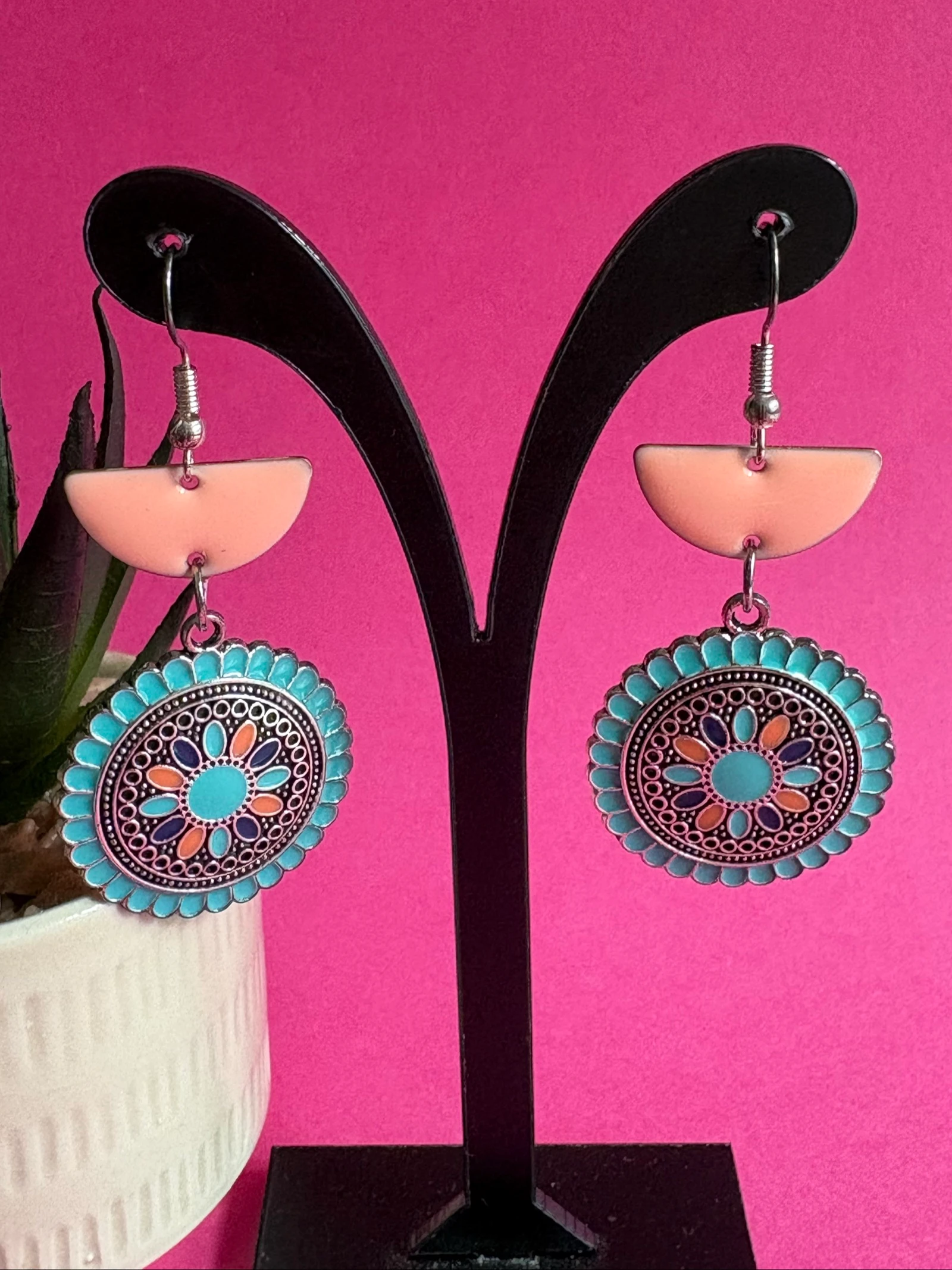 Brincos de pendurar estilo Boêmio / Mandala – Esmalte Multicolorido – photo 2